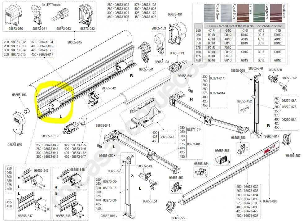 Kit armazón tendal Fiamma F45s de 250 a 400 cm