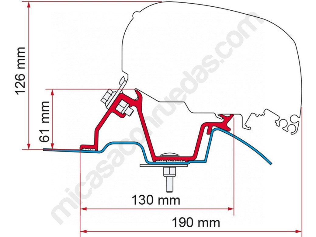 Adaptador de tendal FIAMMA F65 i F80 per MERCEDES Sprinter H2 + 2006 i VW Crafter H2 del 2006 al 2016