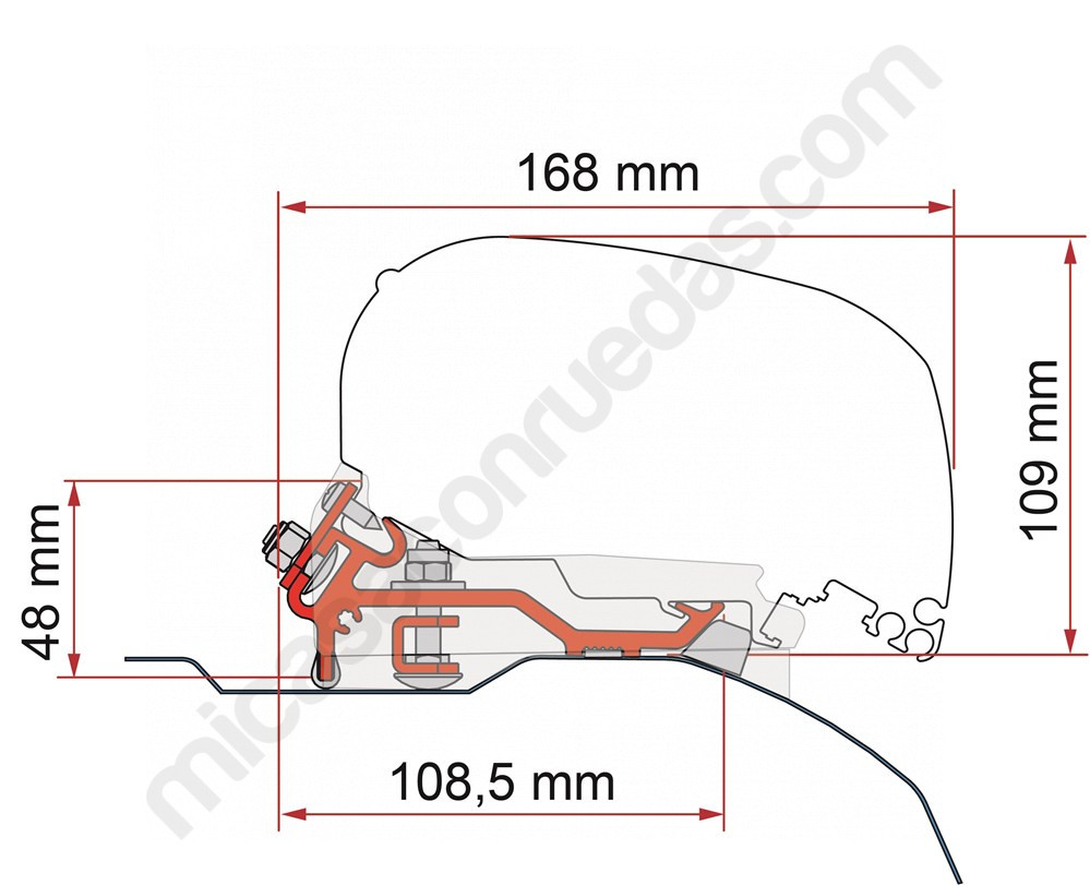 Adaptador de tendal FIAMMA F80 per FIAT Ducato, CITRÖEN Jumper, PEUGEOT Boxer H2-L4 + 2006 (Perfil baix)