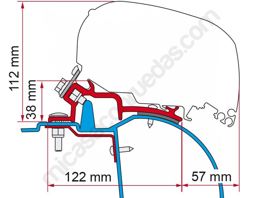 Adaptador de tendal FIAMMA F65 i F80 per RENAULT Master, OPEL Movano, NISSAN Interstar - H2 de 1997 a 2010