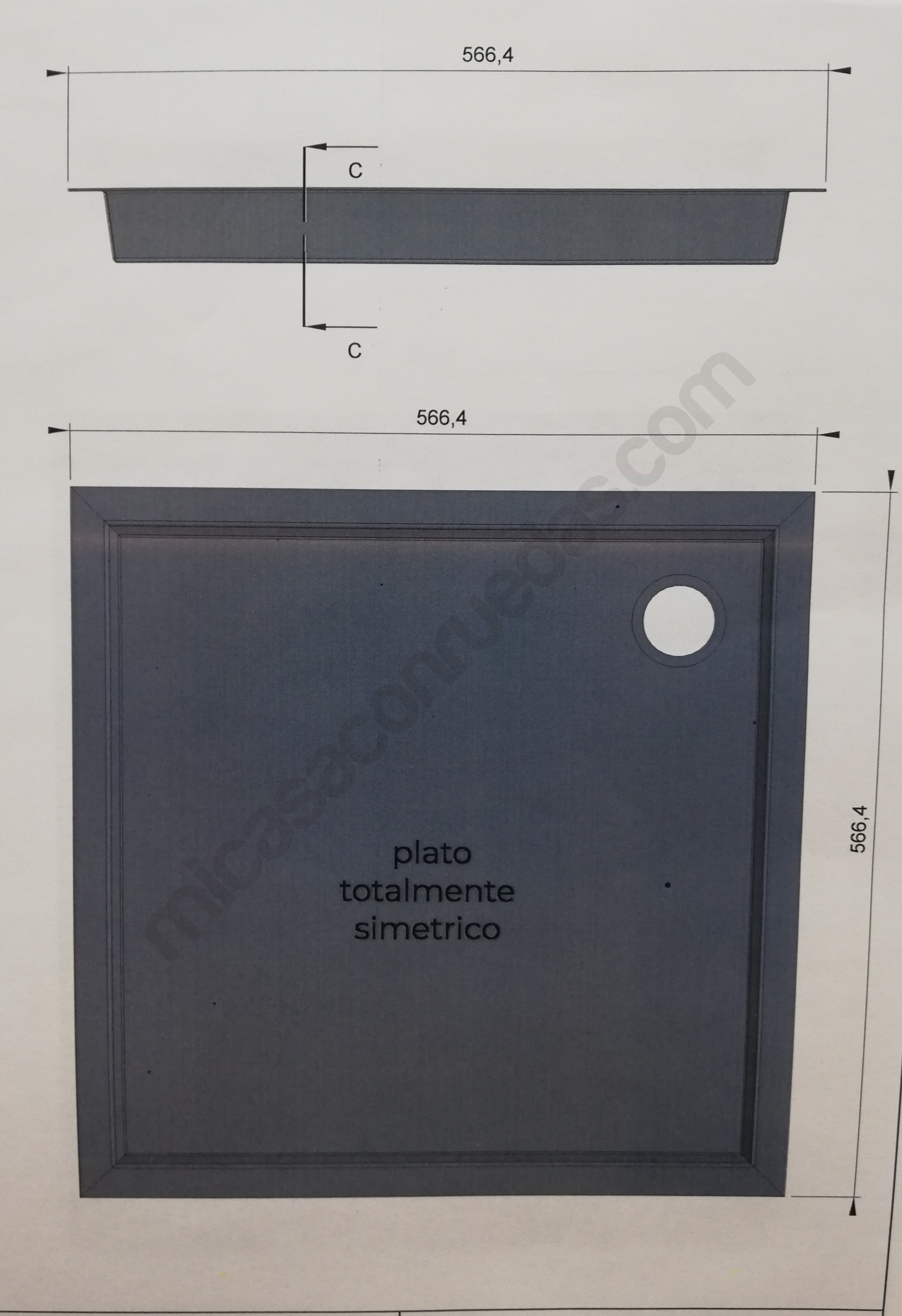 Plat dutxa d'alumini 566x566 mm