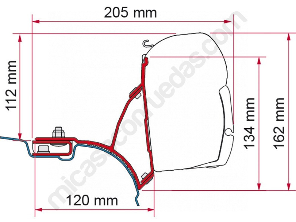 Adaptador de toldo FIAMMA F45 y F70 para VW Transporter y Multivan + 2003 . Sin guía en forma de C en el techo